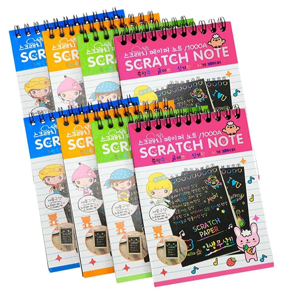Kids Scratch Book 10 Pages Colorful Scratch Paper Art Notebook with Wooden Stylus | DIY Rainbow Drawing Scratch Pad for Boys Girls | Creative Educational Art Craft Toy Gift (10x14cm)
