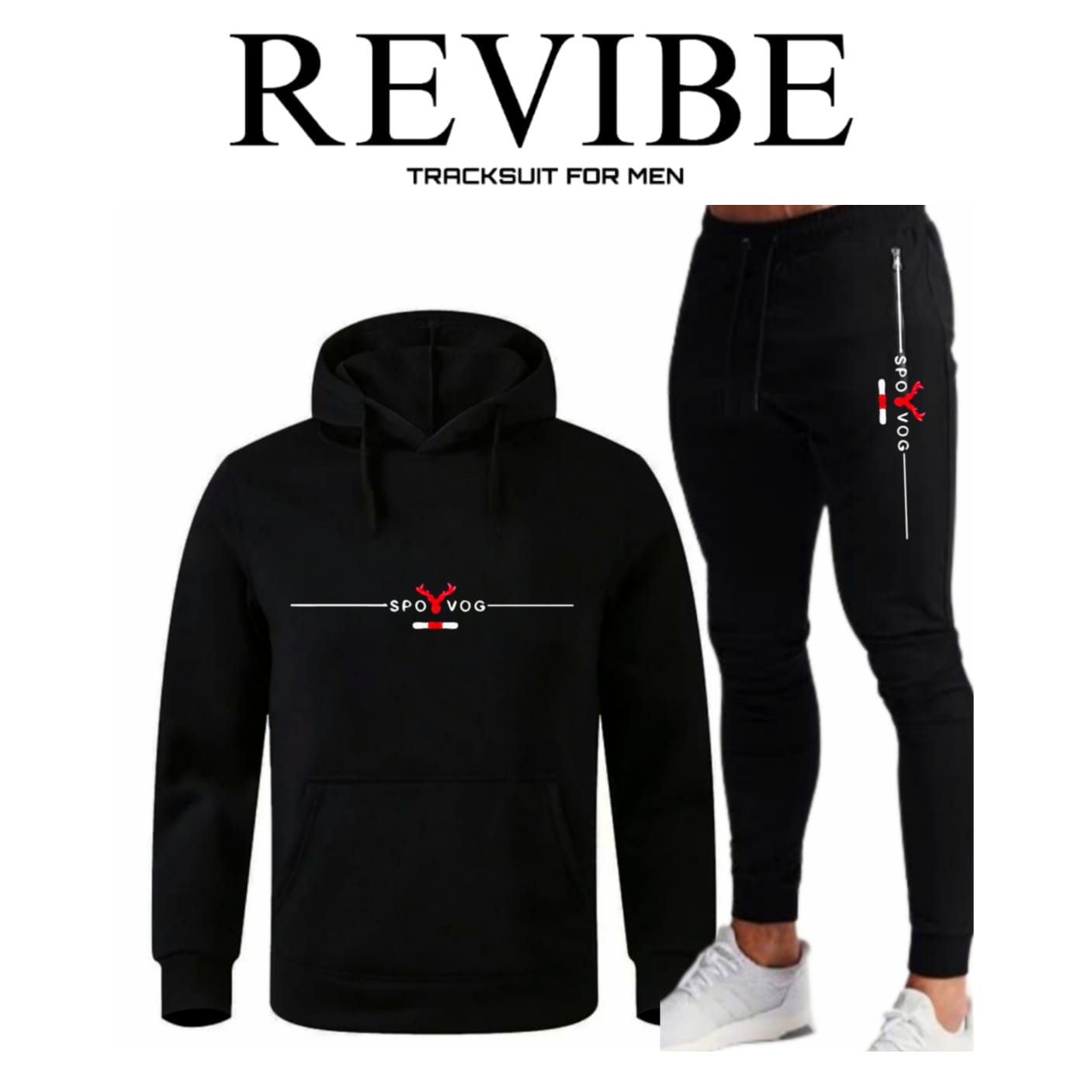 REVIBE - Black Trendy Printed Tracksuit For Men - Hoodies For Men