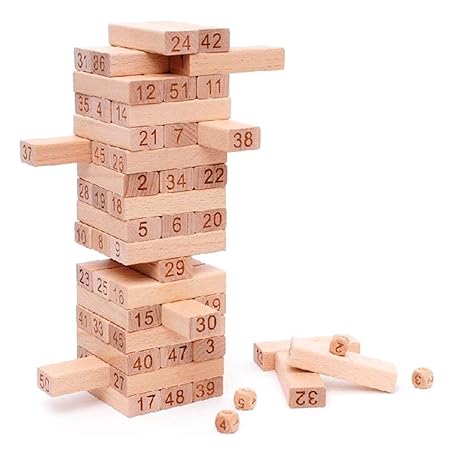 Jenga Wooden Blocks 54 Pieces with 4 Dice Kids and Adults Fun