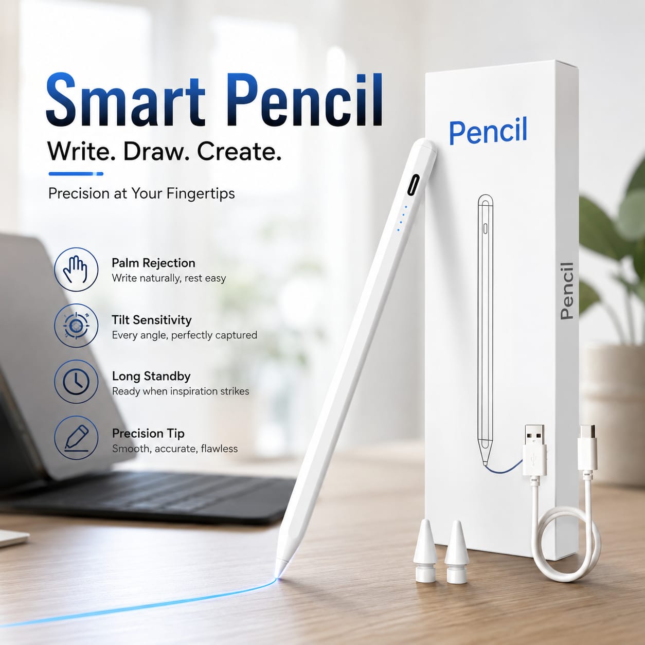 Universal Stylus Pen Fine Point Metal Tip – High Precision Touch Screen Pen Tablet Mobile Phone & PC | Smooth Writing Drawing & Gaming Stylus | Lightweight Portable Digital Pen