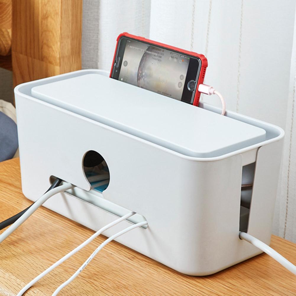 Desktop Cables Storage Box Power Wires Line Collector Organizer Box With Phone Stand