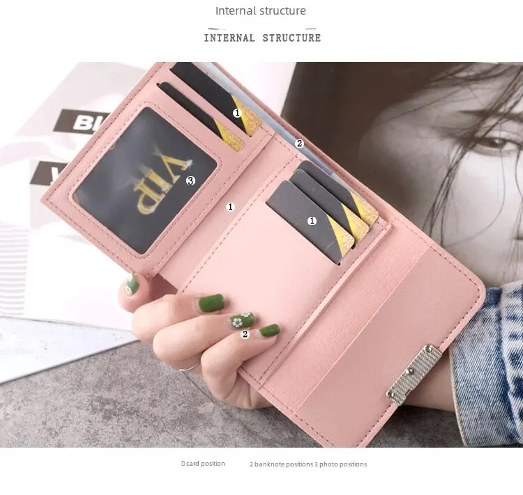 Minimalist Trifold Wallet for Women with Cardholder and Snap Closure