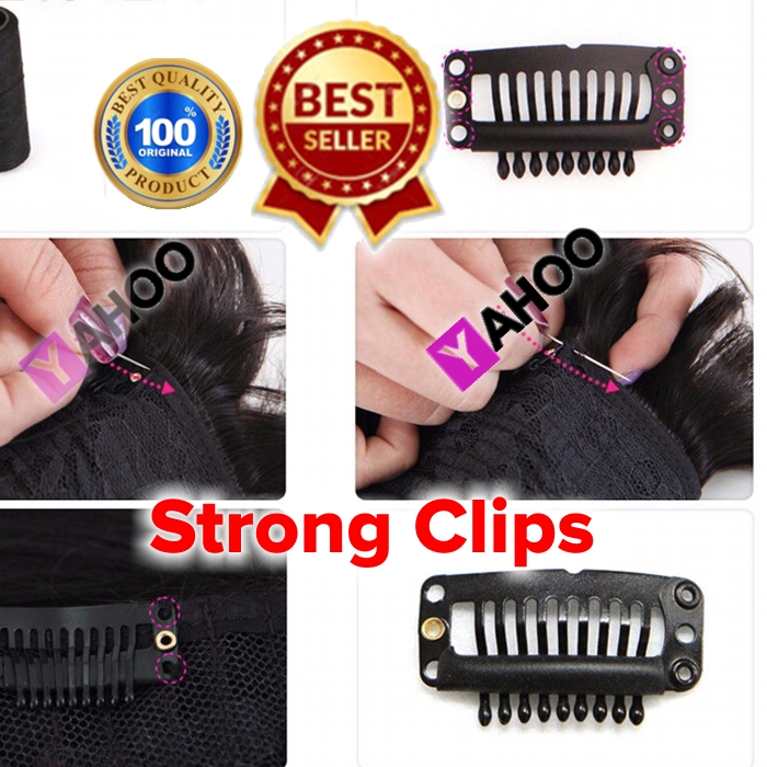 5 Clips U-Shaped Clamp for Hair Extensions Wig Clips DIY Comb Black Frame & 10Pcs Brown Snap Clips U-Shape Metal Clips