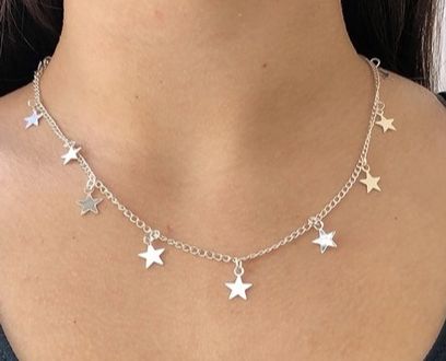 Silver Star Choker Necklace Korean Jewellery For Girls - Silver Chain Neck Statement Collar Chains Choker Shining Female Choker Korean Jewellery