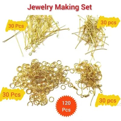 120 Pcs Jewellery Making Accessories Kit - 30 Pcs Each of 4 Essential Craft Components & Jewelry Findings Set