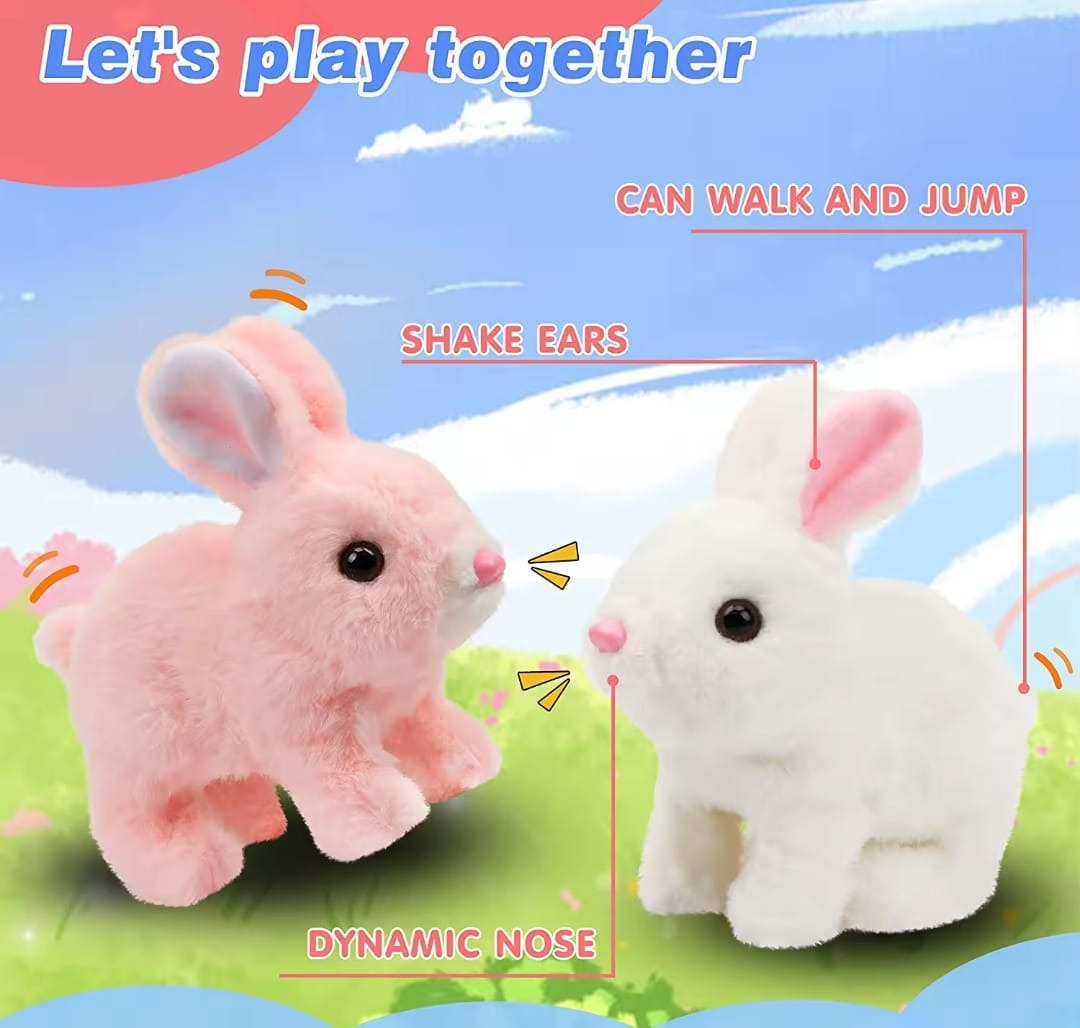 Walking Rabbit & Dog Toy for Kids | Battery Operated Interactive Plush Pet Toy | Walking, Sound & Tail Wagging Toy | Cute Gift for Boys & Girls