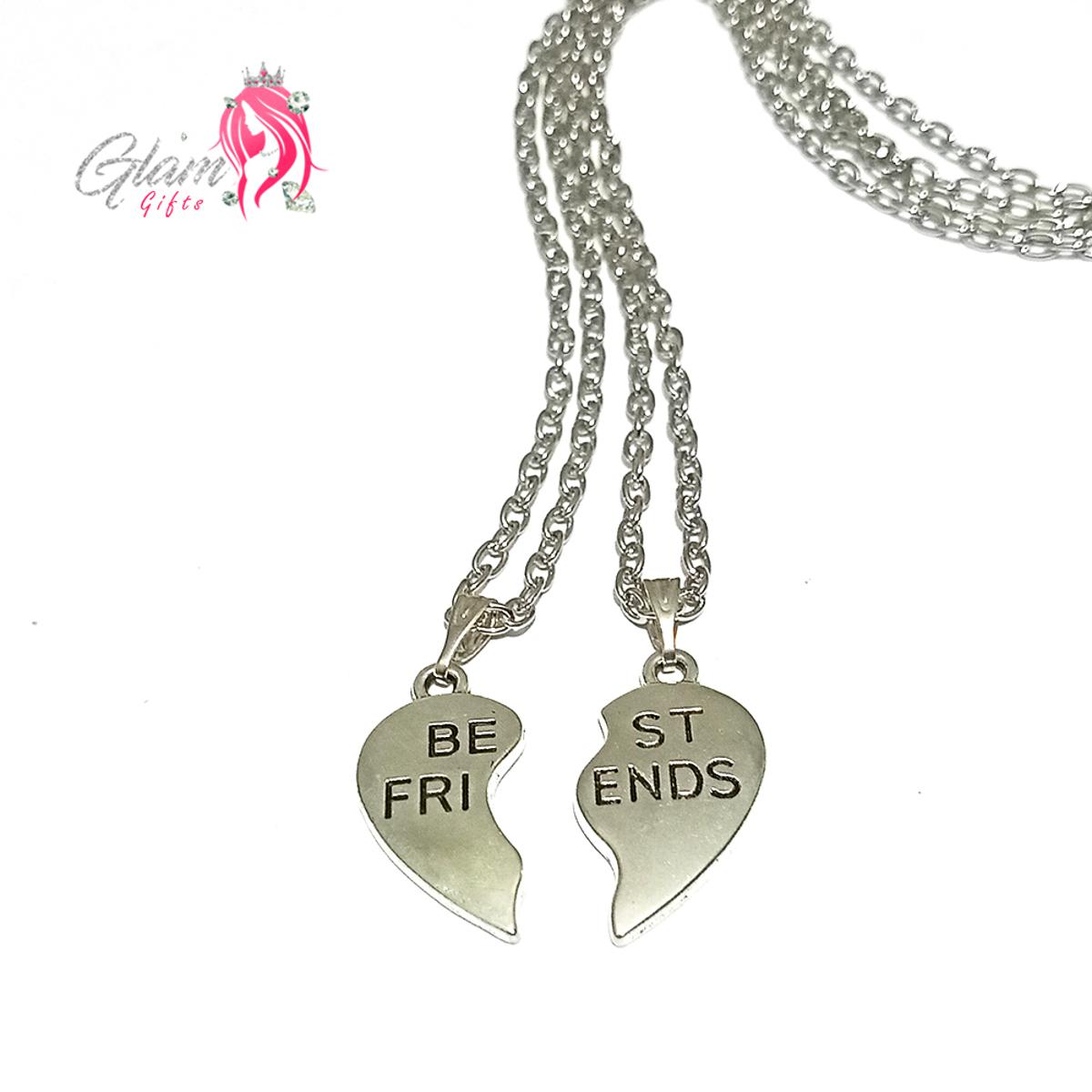 Best Friend Heart Pendant Necklace gift for Friends Couples Pair of 2 Locket with Silver and Black Chain