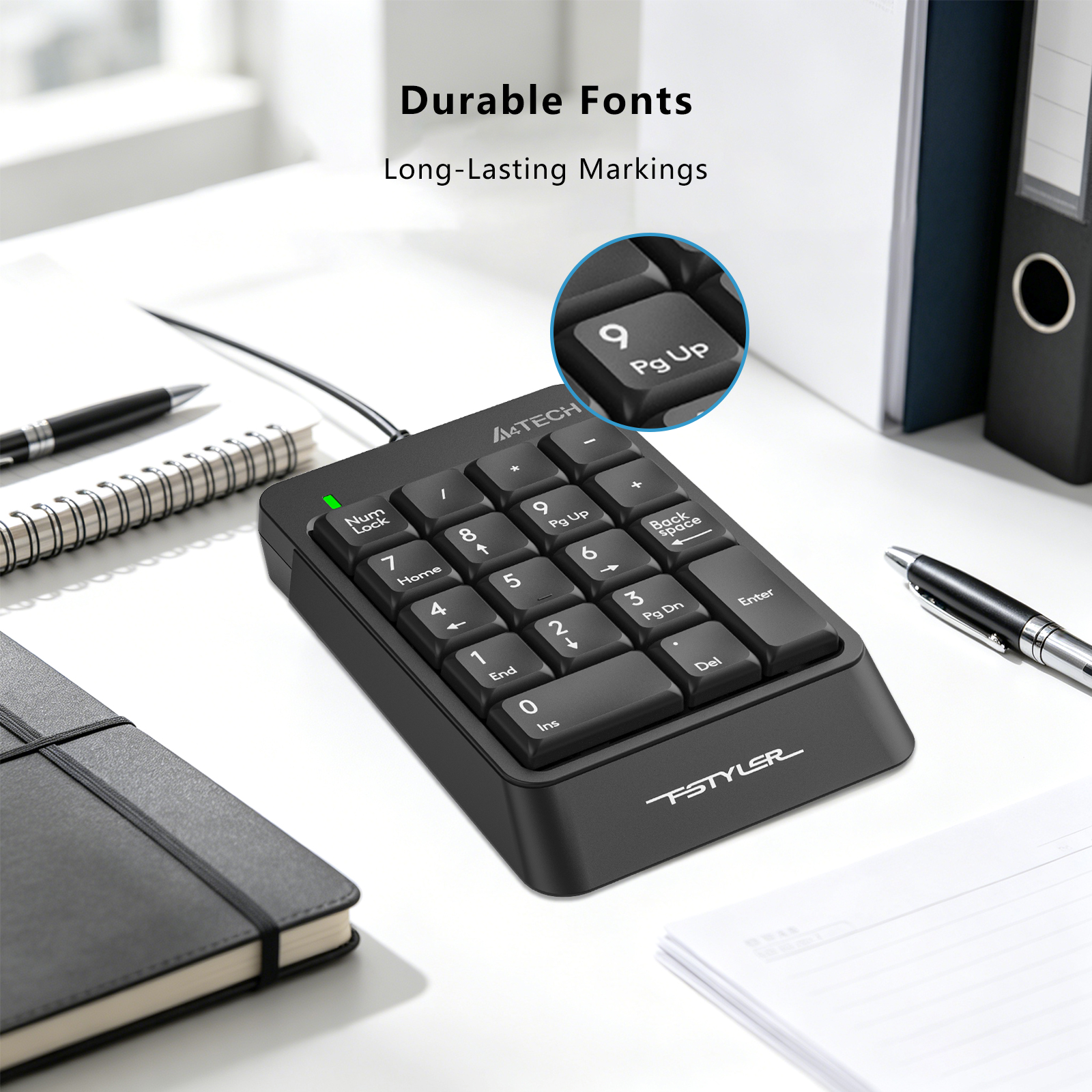 A4Tech FK13P FSTYLER Numeric Keypad - Sleek & Slim - Wired USB - Splash Resistant - Number pad for PC/Laptop - Black