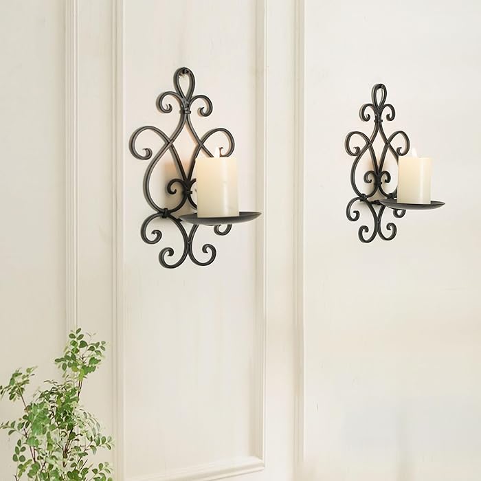 Wooden Wall Candle Sconce Holder Set of 2, Black, 8x6 Inches, Wall Mounted Home Decor for Bedroom and Dining Room (Light Not Included)