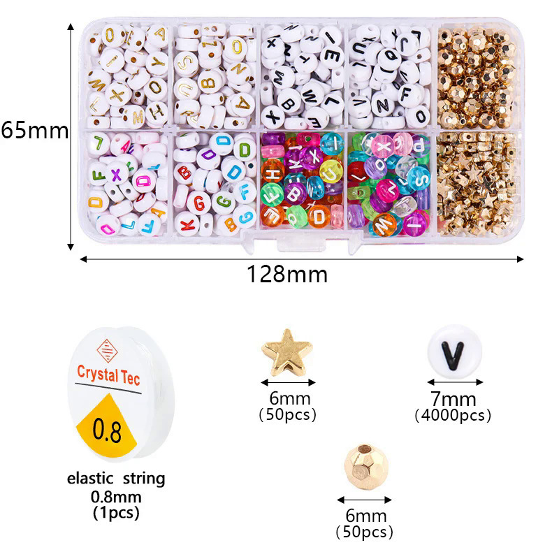 1 Box Round Acrylic English Alphabet Letter Beads Set With Stretch