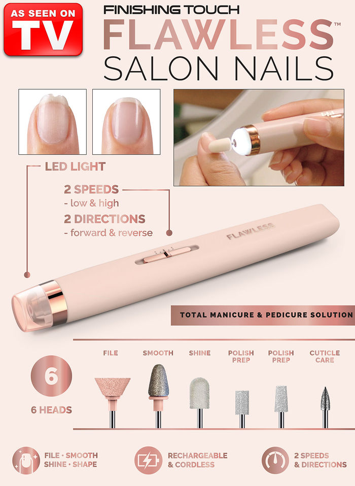 Rechargeable Flawless Saloon Nails Kit, Electronic Nail File and Full Manicure and Pedicure Tool