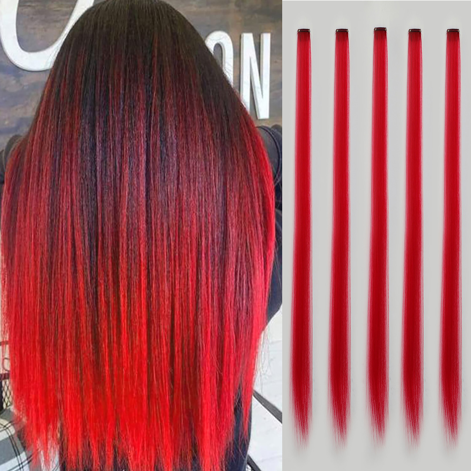 Red Color Single Clip Hair Extension For Girls