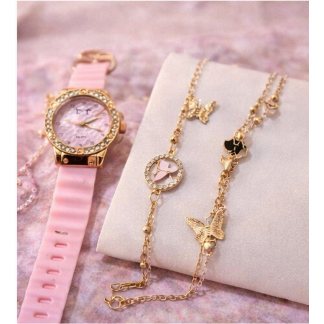 ⌚💎 Jewelry & Watch Combo Set for Women – Elegant Matching Gift Set