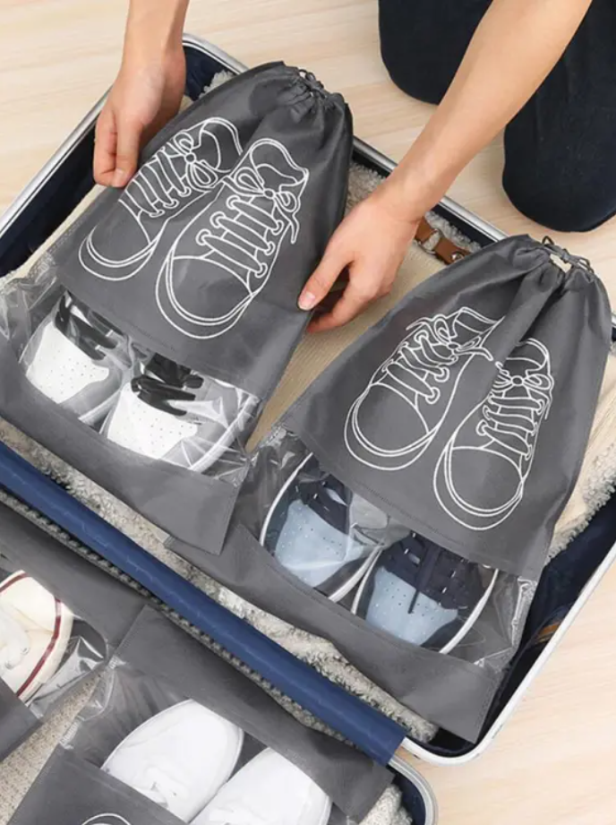 Pack Of 12 Shoe Storage Bags Non Woven PVC Clear Window Travel Shoe Organizer