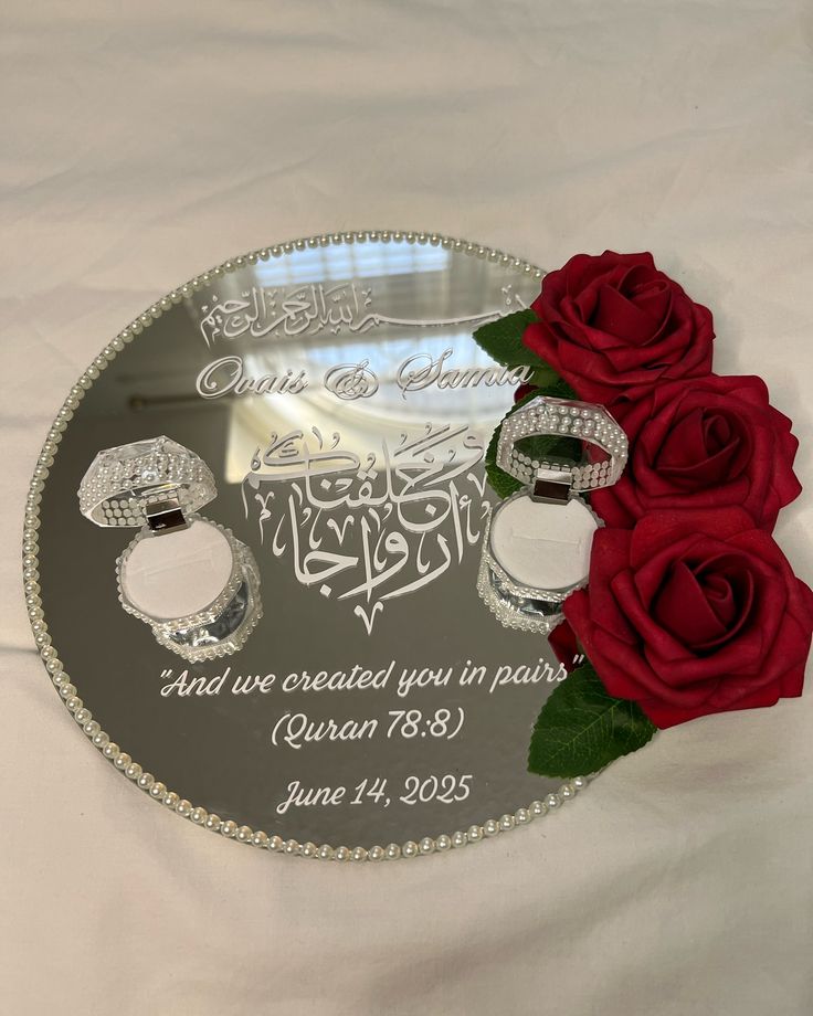 ring tray for nikkah ring tray for engagement ring tray ring tray for wedding ring tray mirror ring tray engagement nikkah tray with wedding tray Mirror tray for engagement rings and nikah pens. nikkah accessories and nikkah gift