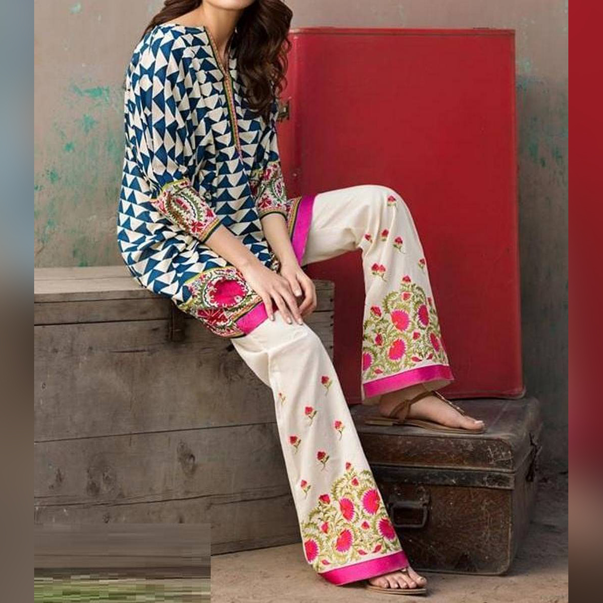 Formal Cotton Embroidery Kameez Trouser 