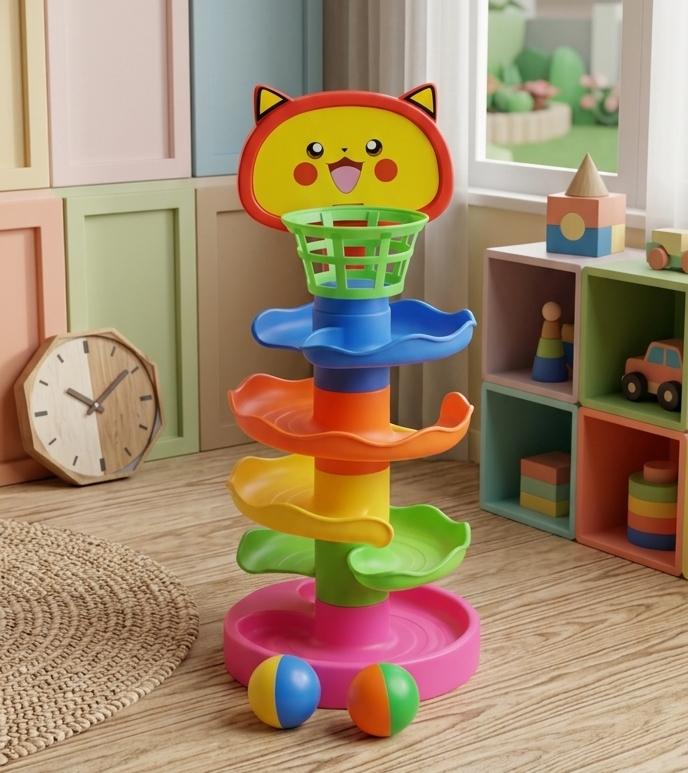 5-Step Roll Ball Tower Game Toy – Experience the Thrill of Rolling with an Exciting Ball Track! Stocked Baby Toy Tower Puzzle with Rolling Ball, Bell Stackers – A Fun and Educational Developmental Toy for Children