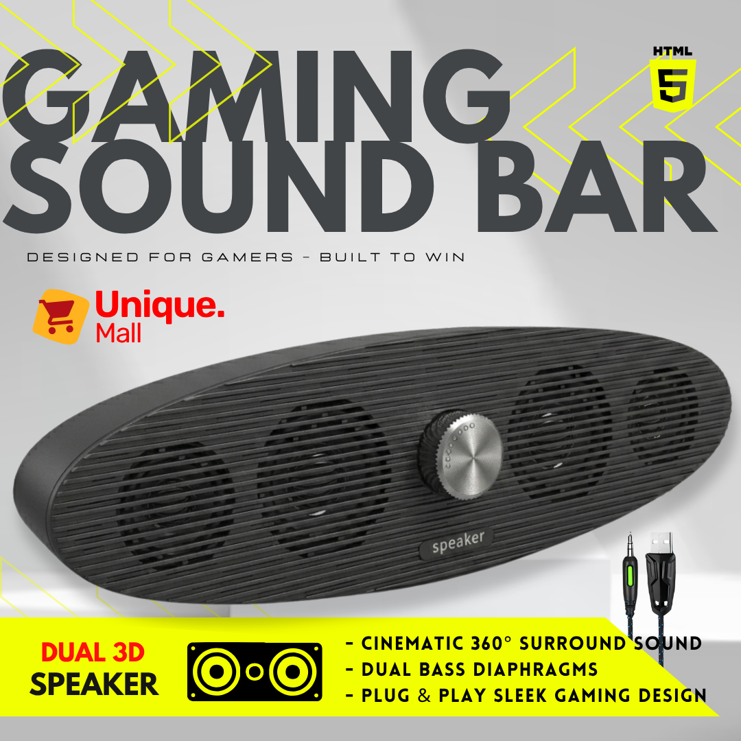Gaming Soundbar Wired Desktop Speaker with Blue-Lit Volume Knob  3D Surround Sound Deep Bass Dual Drivers HiFi Computer Speakers Anti-Magnetic Noise Reduction for PC Laptop Desktop LED TV Mobile Plug & Play USB Powered Audio Gear – Unique Mall