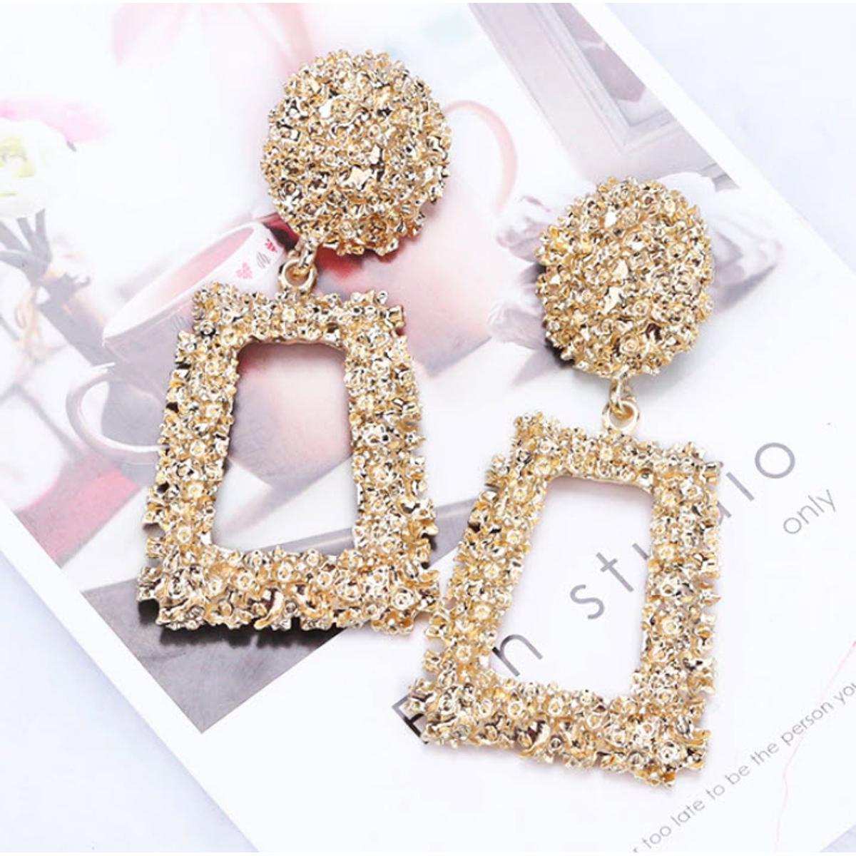 Drop Earrings for girls Circle and Rectangular Shape Personality Earrings for Girls Gold Color