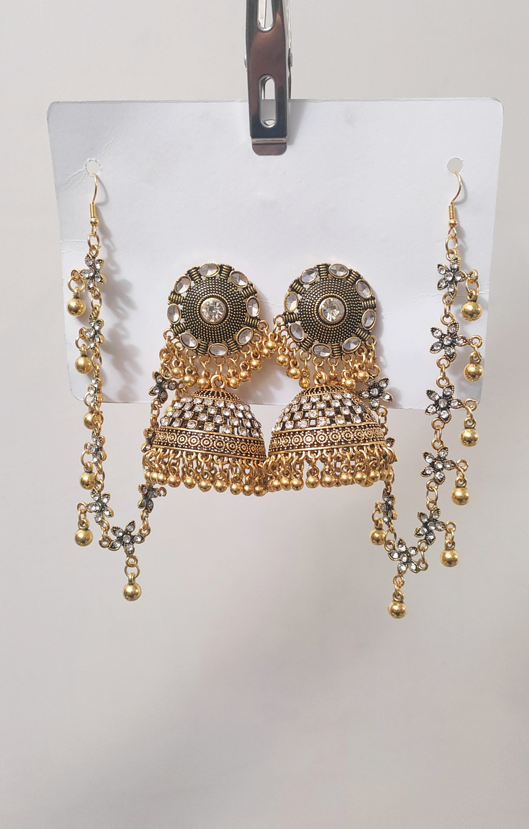 Jhumka Rhinestone Beautiful Peach Golden Rhinestone Jhumka Bali with Pearls Sahara for ...