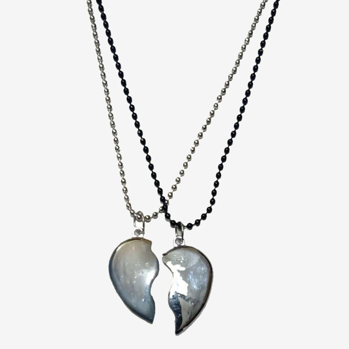Silver Magnetic Broken Heart Necklace Locket - Heavy Metal Magnetic Heart Pendant Necklace Gift For Friends Couples