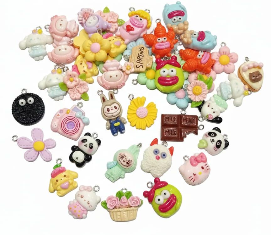 Mixed Colorful Resin Charms & Pendants for DIY Jewelry Making – Random Kawaii Cartoon Animal, Fruit & Food Charms for Bracelets, Necklaces & Craft Accessories (10/20pcs)