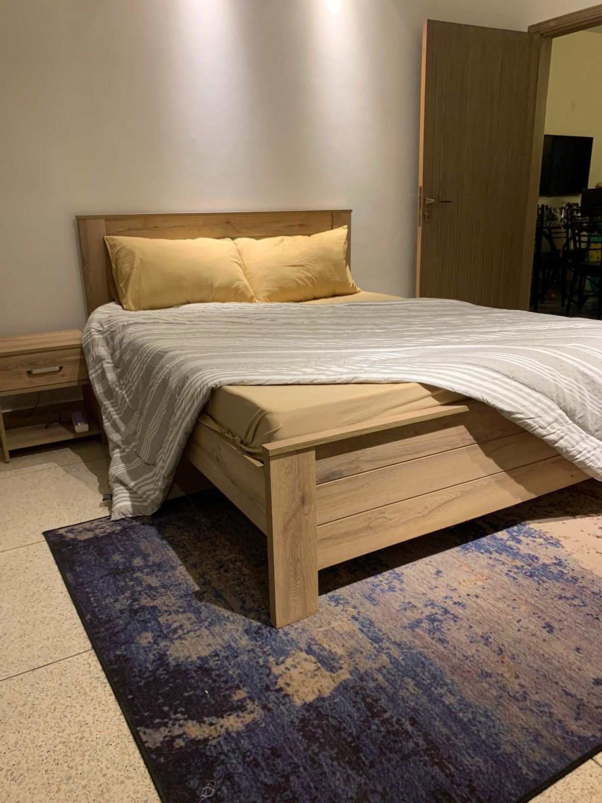 Ghania modern King Queen and single size bed in MDF tactile lasani  with 2 side table without mattress /Double bed