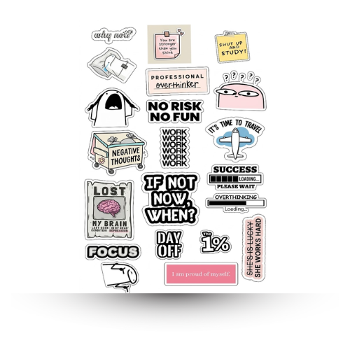 No Risk No Fun Mini Sticker Sheet | Journal Aesthetic Stickers - Uncut and A6 Sized (10x15cm) Art for Laptops, Journals, and More - Express Yourself Creatively for Girls and Boys