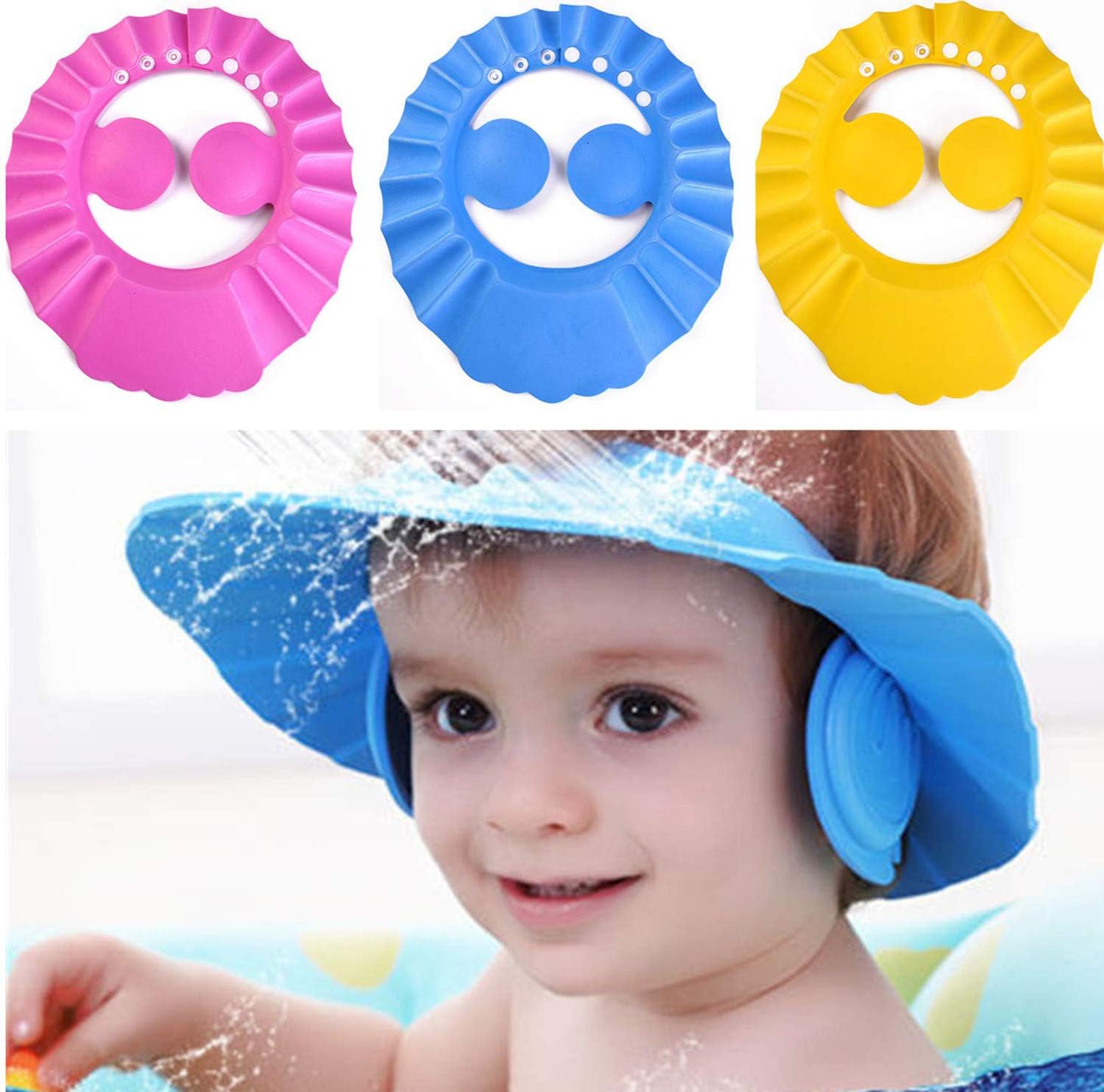 Baby Bathing Shampoo Shower Cap Hat with Ear Shield Cover, Soft Adjustable Visor Cap for Baby, Toddler, Kids, Children