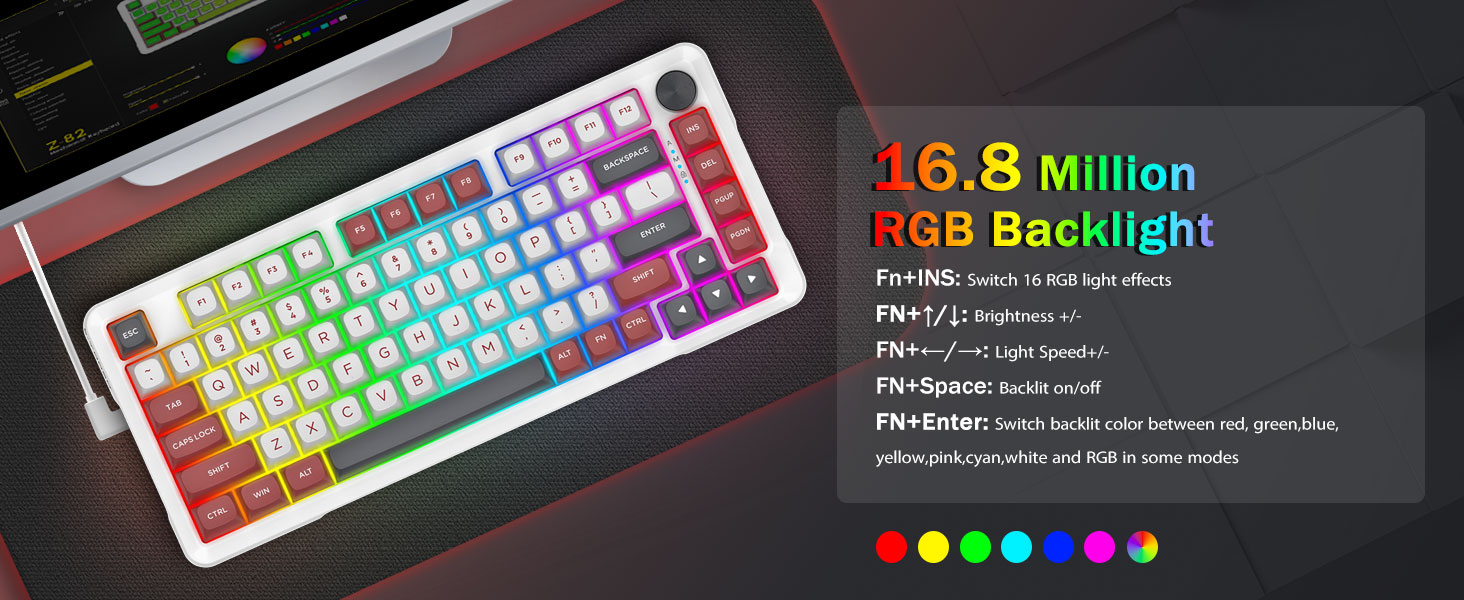 E-YOOSO Z-82 Wired 75% RGB Mechanical Gaming Keyboard, Creamy Sound, Hot Swappable Pre-lubed Linear Switches, Gasket Structure, Knob Control White Red 22 b90b6590285abdfc2b514be33bd0d510