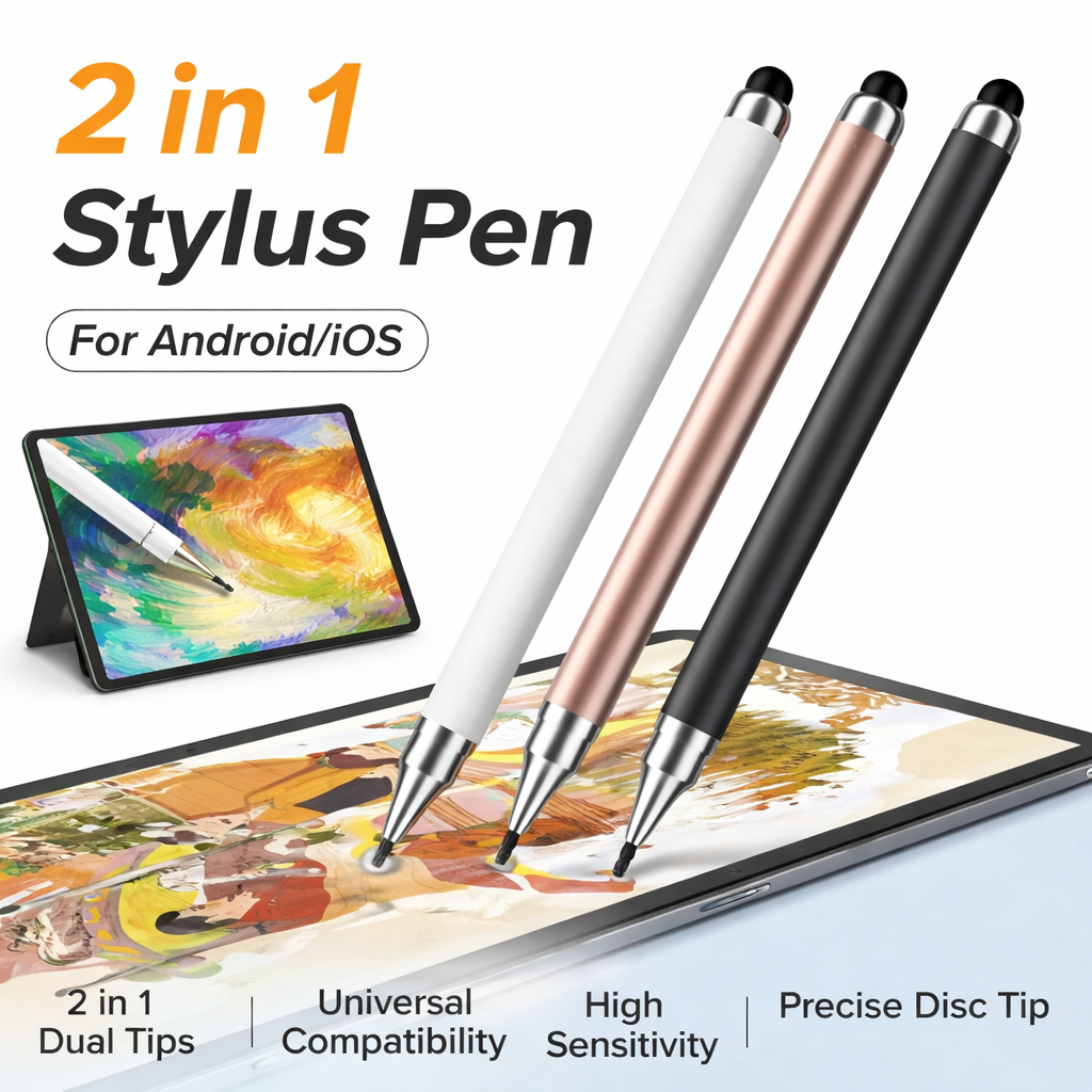 2 in 1 Stylus Pen Touch Screen Pen Universal for Mobile & Tablet | Stylus Pen for Android | Touch Pen High Precision Drawing Writing | Capacitive Stylus Pen Dual Tip Mobile Touch Pen No Charging