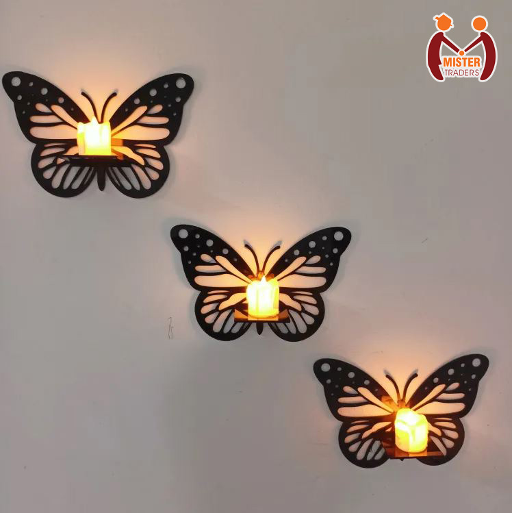 Mister Traders Brand Decorative Butterfly Wall Shelf, Decoration Candlestick, Wall Décor Ideas, Wooden Wall Shelves I Decorating Items I Decorating Items For Home I Decoration Pieces I Wall Shelves I Wall Decor I Wall Decoration items I Wall Art