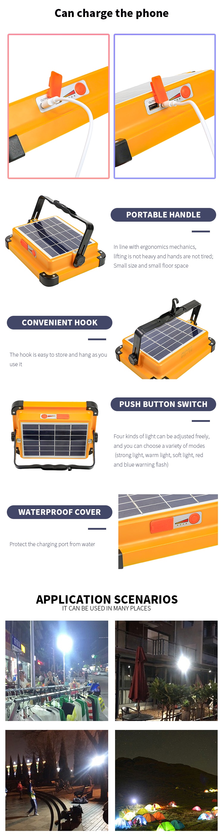 New Led Work Light 2In1 Handheld Solar/Usb Electricity Charging Light Emergency Light Floodlight White/Red Light Camping Light Spotlight