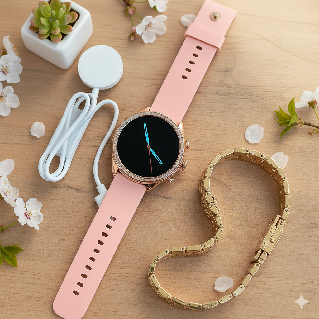 Smart Watch For Girls Gen9 – HD Display 1.3" Screen, Bluetooth Calling, Dual Straps (Rose Gold, Premium Design)