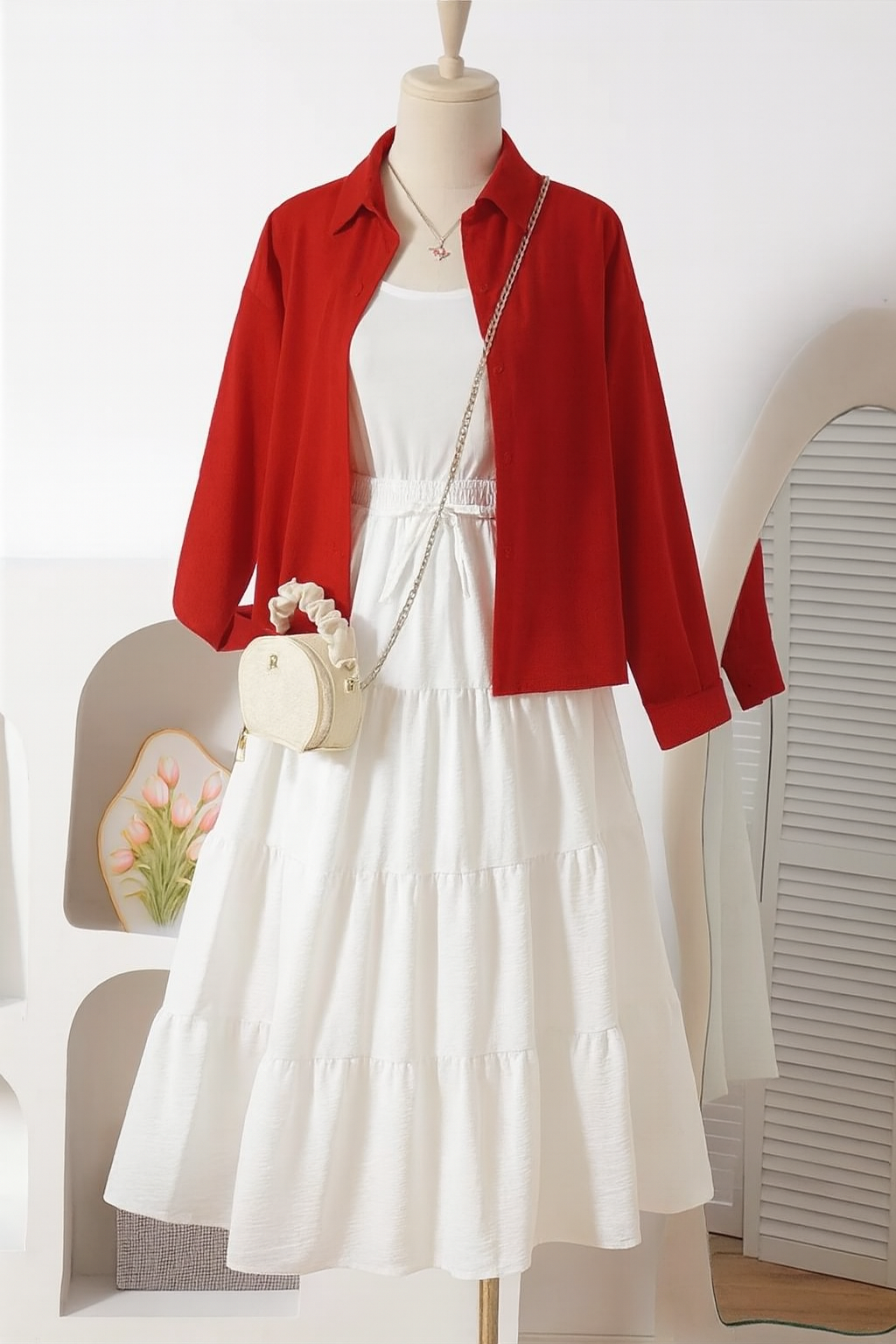 Western Wear Layered Maxi Dress Set for Girls – Elegant Button-Down Shirt with Flowy Tiered Inner Dress