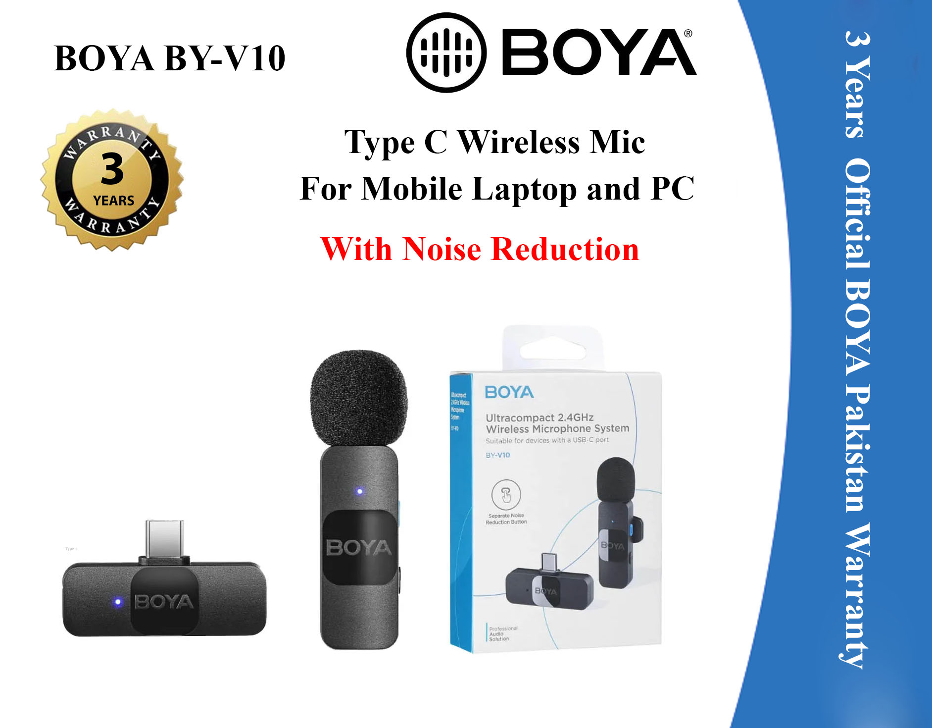 3 Years Warranty BYV10 Wireless Noise Reduction Microphone with USB TypeC for Mobile PC And