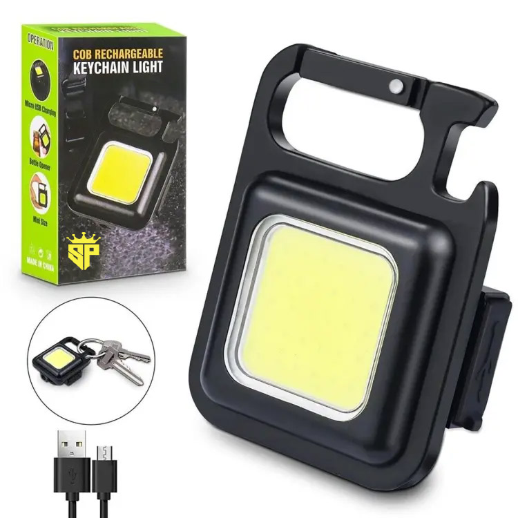 SP Dealz COB Mini Flashlight Keychain – USB Rechargeable LED Work Light with 3 Modes, Portable Pocket Torch for Camping, Emergency & Fishing – Aluminum Body