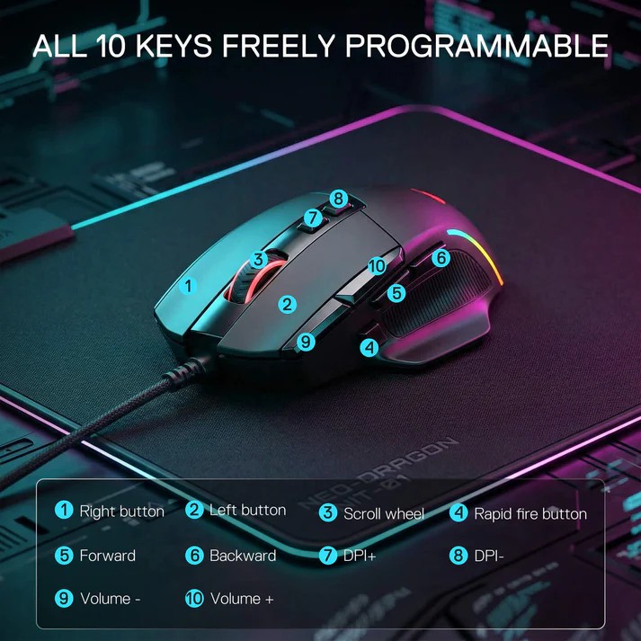 Redragon M925 VIPER Wired RGB Gaming Mouse 24000Dpi with 10 Programmable Buttons with Extra Rapid Fire Button 18 b936ca55bc8d3b765c33cc091bb4a420