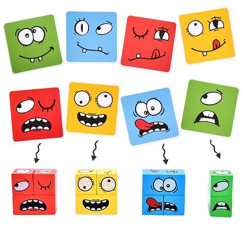Plastic 3D Crazy Face Changing Puzzle Blocks Game Magic Cube Board Game for Kids - 64 Challenging Cards Learning Toy with Bell Educational Face Expression Matching Cube Toy with Challenge Cards | Brain Teaser & IQ Learning Game for Boys & Girls