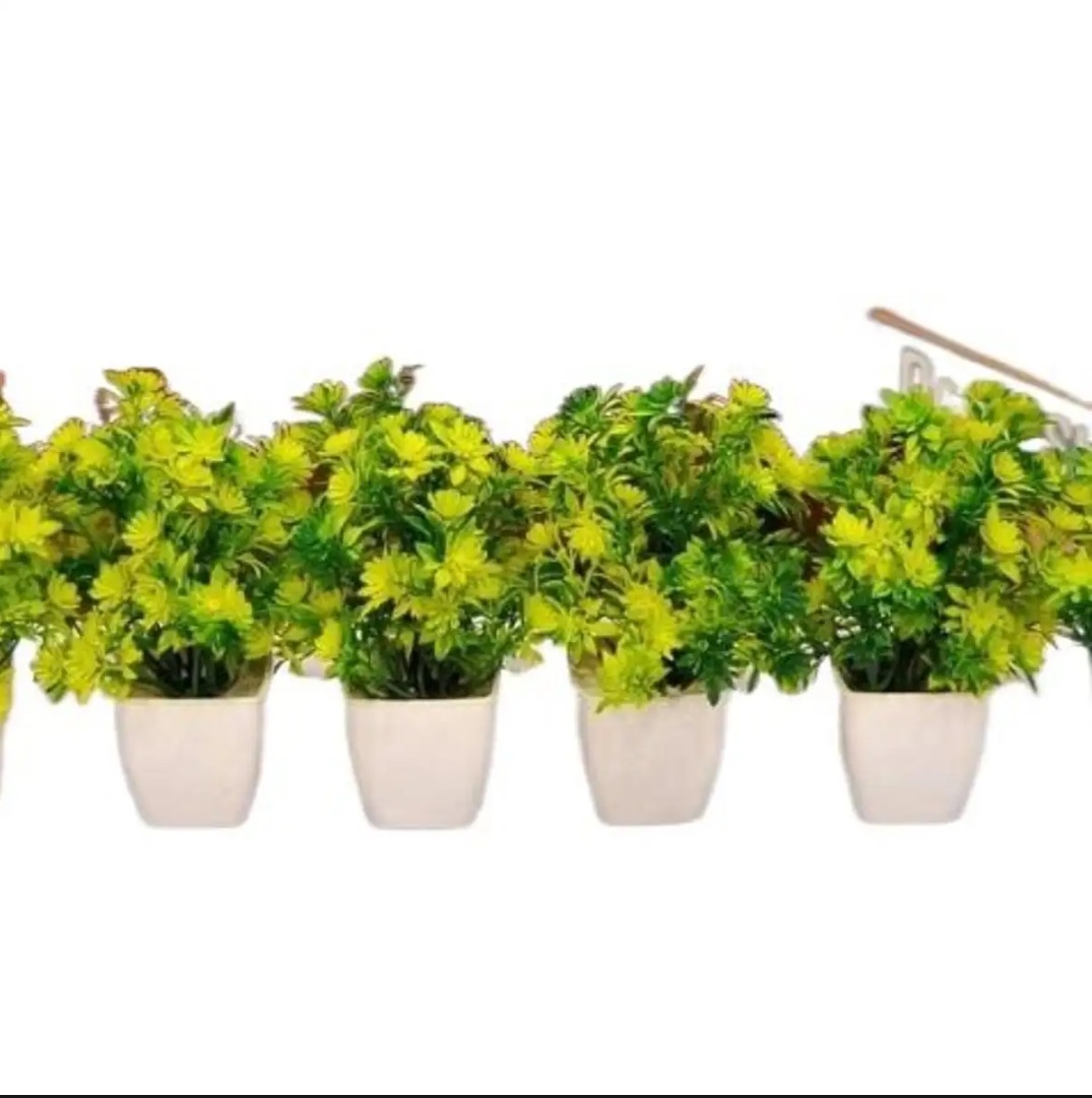 Pack of 4 Mini Plant Artificial Decoration Piece with pot Best for home & Office Decoration purpose