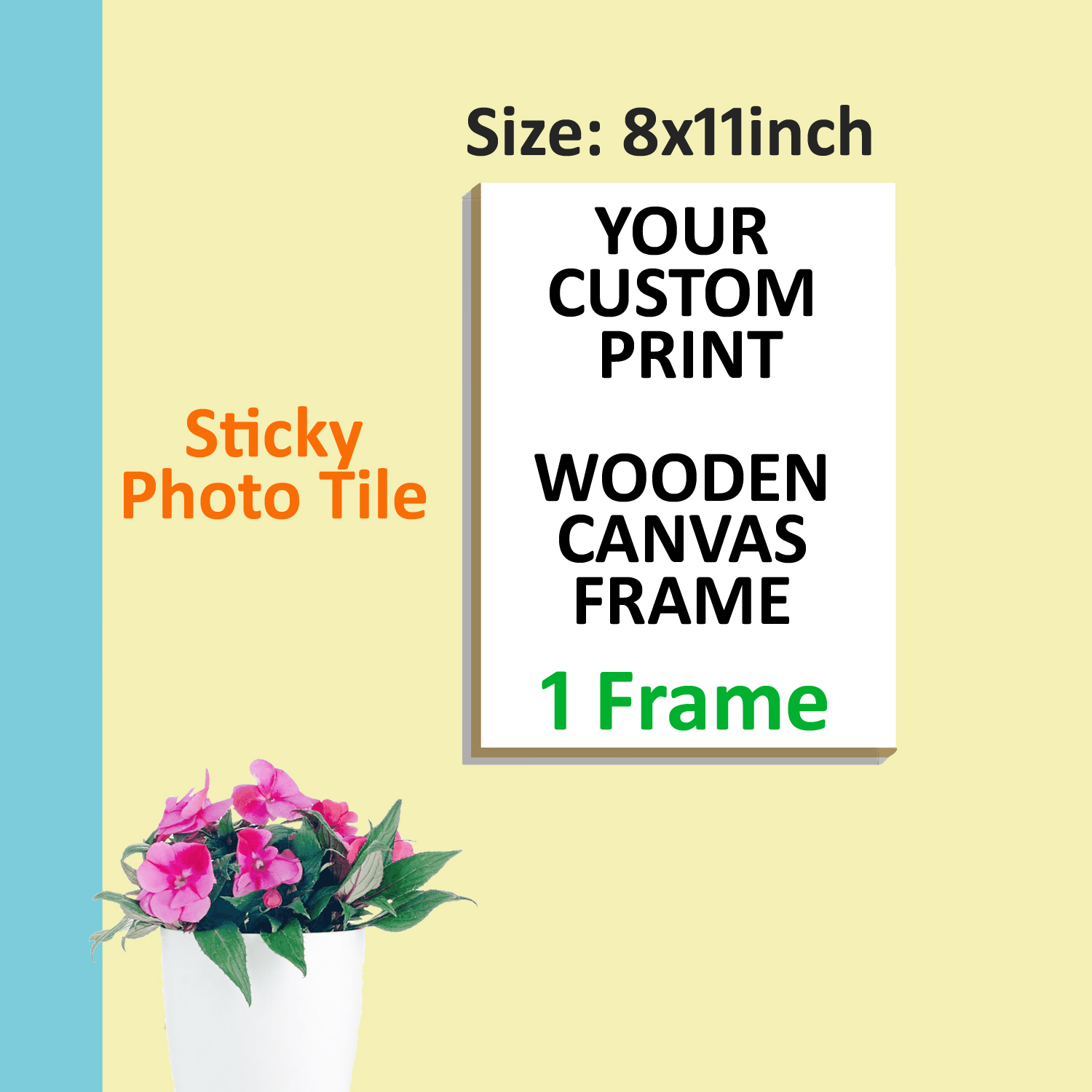 A4 size 8x11 inches Premium Print Quality Custom Design / Picture Wall Hanging Sticky Wooden Frame for Wall Art Decoration / Sticky Photo Tile