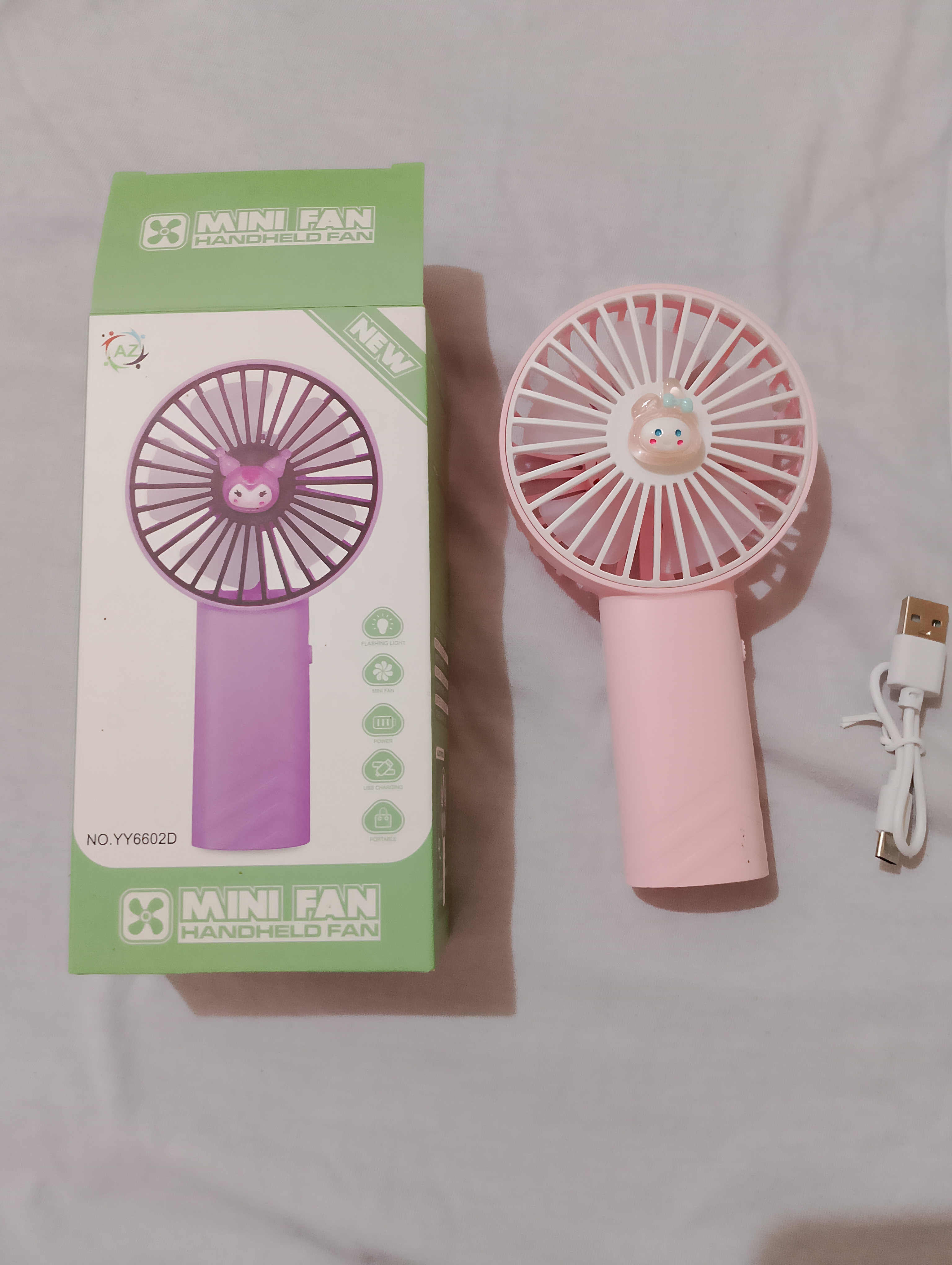 Portable USB Rechargeable Fan with Multiple Speed Settings and LED Light - Multi-Color Options