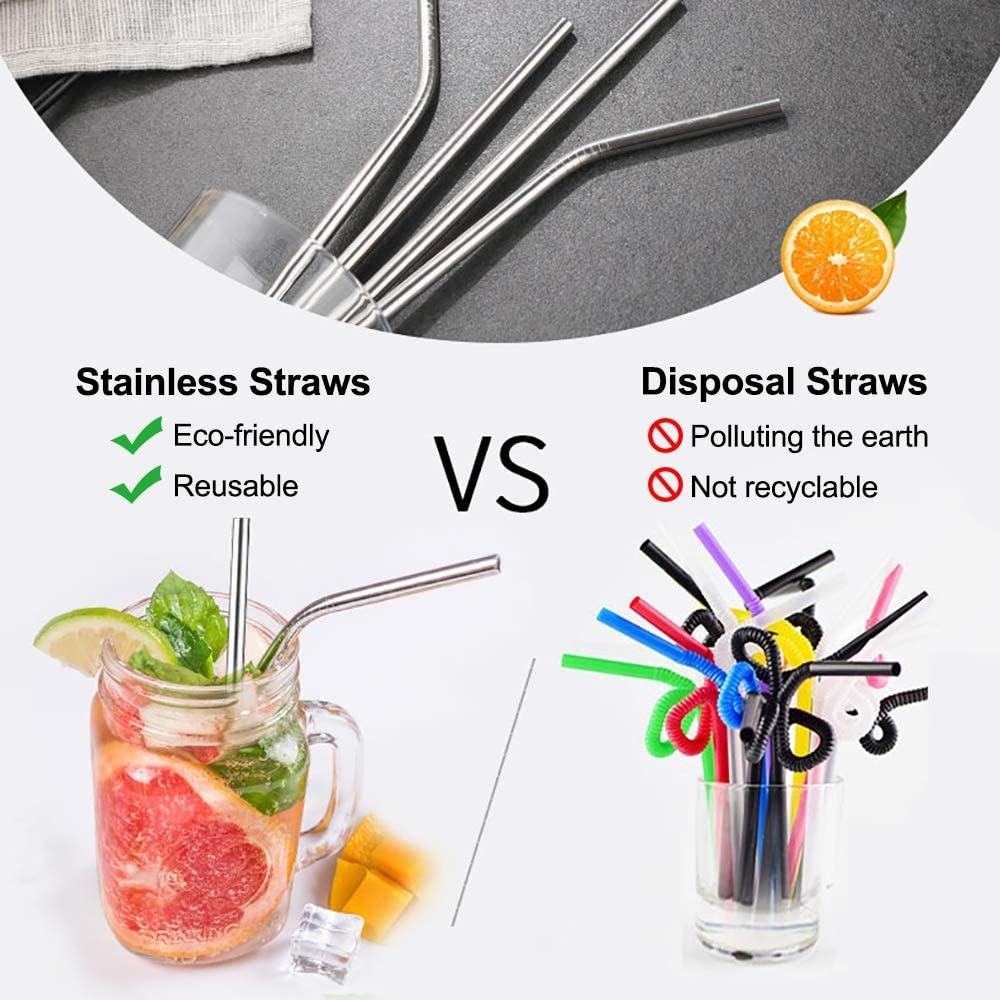 3pcs 12-inch Reusable Metal Straws, 304 Stainless Steel Straws Set(1  Straight Straw, 1 Bent Straw, 1 Cleaning Brush & 1 Pouch), Perfect For  Smoothies, Milkshakes, And Various Drinks