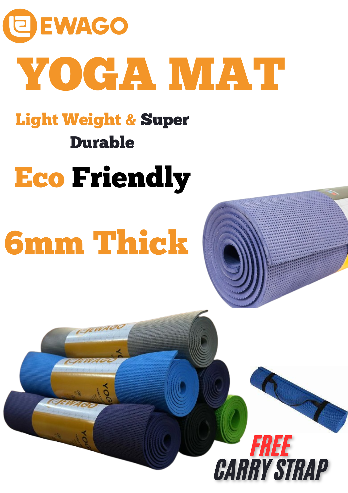 Yoga Mat 6mm for Home & Gym. Anti-Slip Yoga Mat Eco-Friendly Yoga Mat. Perfect for Beginners & Advanced Yogis. Yoga & Exercise Mat. Light weight.  Home & Gym. Best Exercise Mat for Men and Women,(72 L*24 W inch)