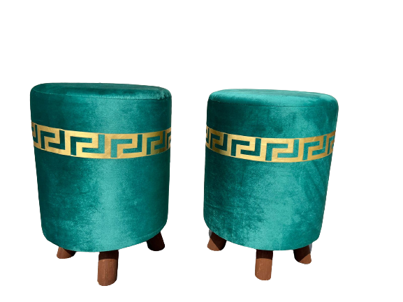 Elegant Traditional Style Velvet Upholstered Ottoman Stool with Geometric Pattern - Multiple Colors Available