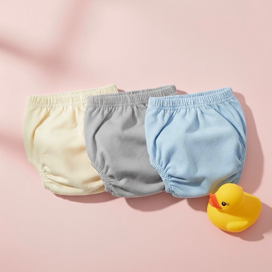 3 Pcs Baby Traning Pants Washable 3 Layers Baby Cloth Reusable Cotton Elastic Waist Cloth Diapers 0-15KG learning pants (Random colors)
