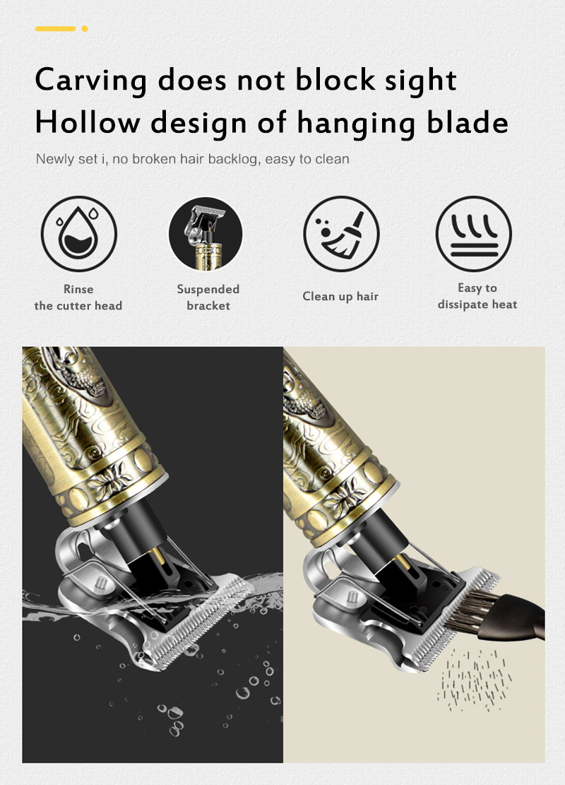 1Pc T9 Hair Clipper Buddha Head Electric Clipper Wireless Trimmer Tube Hair Cutting Machine