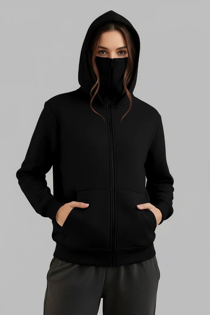 Girls Womens Ninja Zipper long Hoodie with Built-In Face Mask Size S to size XXL size available color Black White Navy | Men Full Zip Hoodie | Warm Fleece Hooded Sweatshirt | Stylish Winter Wear Jacket - Baclava Ninja Hoodies Women