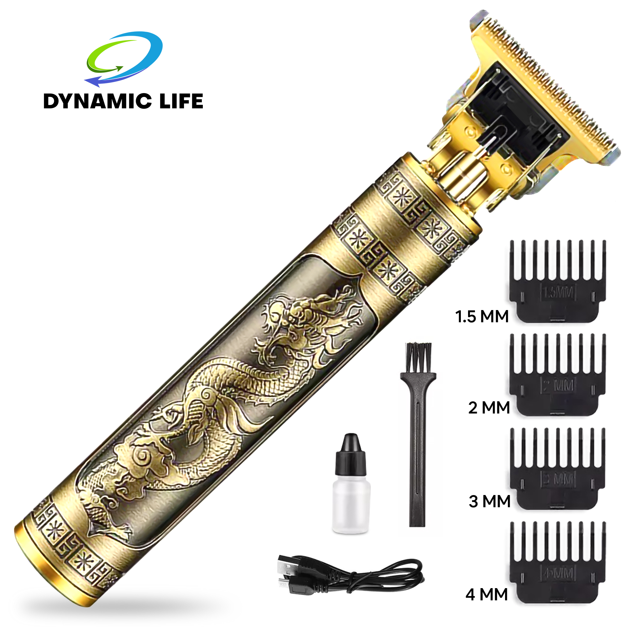 Dynamic Life Top Rated Vintage T9 Hair Trimmer Metal body USB Rechargeable  Beard Clipper Hair Removal Cutting Machine