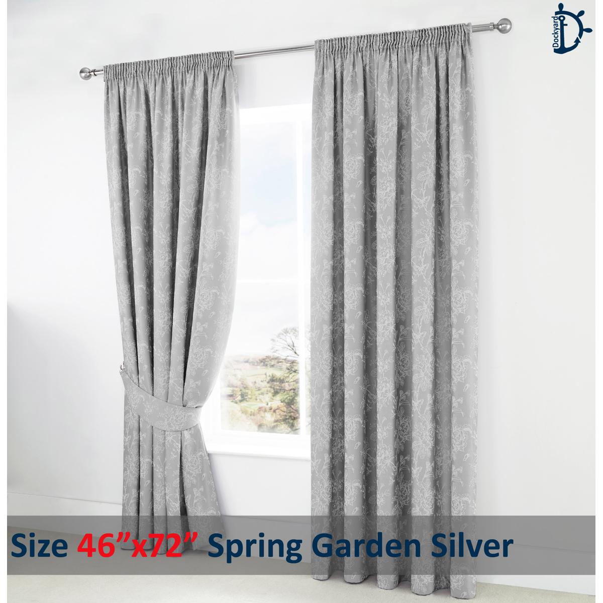 Jacquard Curtain Pair, Lined Tape Top Jacquard Curtains - Spring Garden Silver Grey - 2 Pieces Window Curtain with Tie Back Pair